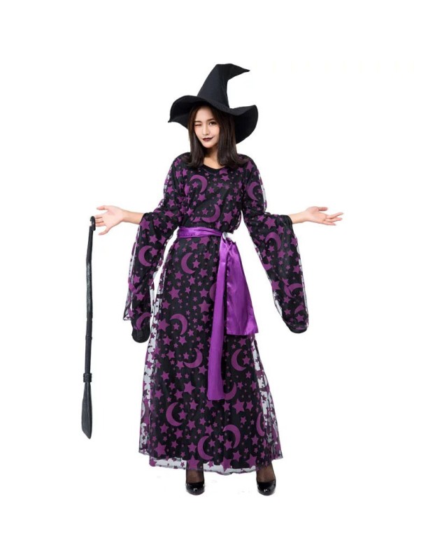 Print Funny Magic Broom Witch Cosplay Costume Wizard Jumpsuit Halloween M40768