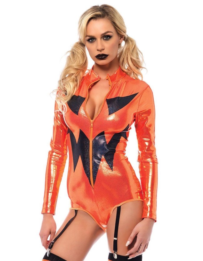 Orange Sexy Shiny Halloween Harley Quinn Costume M40479