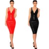 S-6XL Sexy Deep V Knee-Length Women Leather Dress M7311