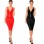 S-6XL Sexy Deep V Knee-Length Women Leather Dress M7311