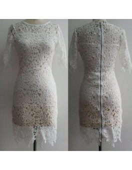Sophisticated Short Sleeves Zipper Bandage Bodycon Dress M3826a