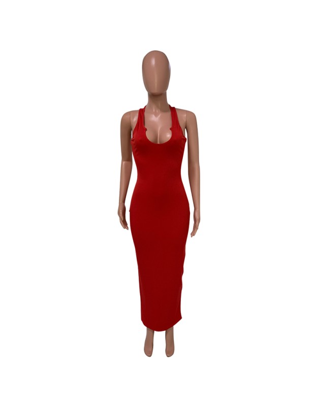 U neck causal woman dress fashionable sexy solid summer maxi dress M30120
