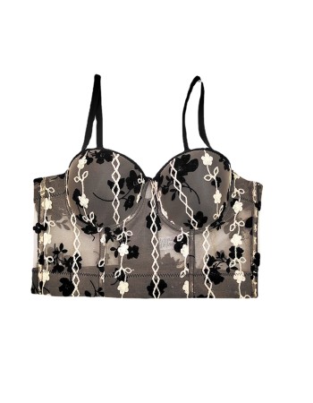 Sexy Spice Girl Fishbone Lace Suspender Vest Black Top Bottoming Bra KN8326