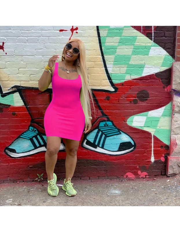 Summer Basic Vest Short Bodycon Dress m8399
