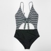 Black White Striped Hollow Out Sexy Two Pieces Bikini Swimsuit 18005L