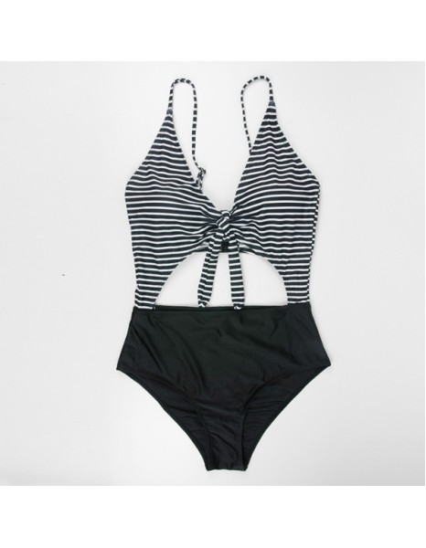 Black White Striped Hollow Out Sexy Two Pieces Bikini Swimsuit 18005L
