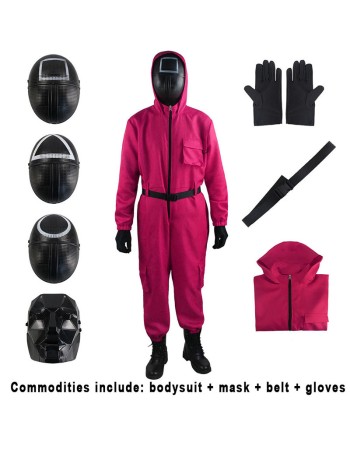 Adult Squid Game Villain Red Jumpsuit Halloween Cosplay Costume Round Six Square Masks Outfits
