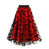 Mesh Double Flocking Floral Skirt With Waist Floral Print Women Full Skirt 5047