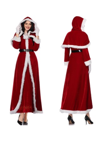 Women Fur Trim Christmas Santa Claus Cloak Xmas Costumes M1194