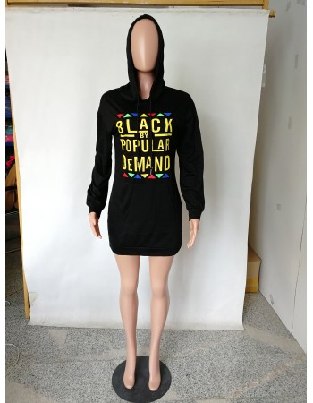 Letter Print Casual Long Hooded Tops Streetwear M8491