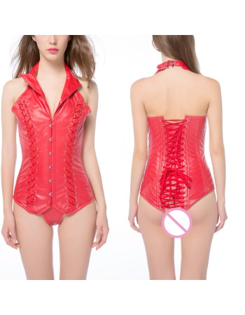 Best selling adult red black leather corset m1982