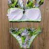 Green Leaf Printed Sexy Off Shoulder Two-pieces Swimsuit M11846
