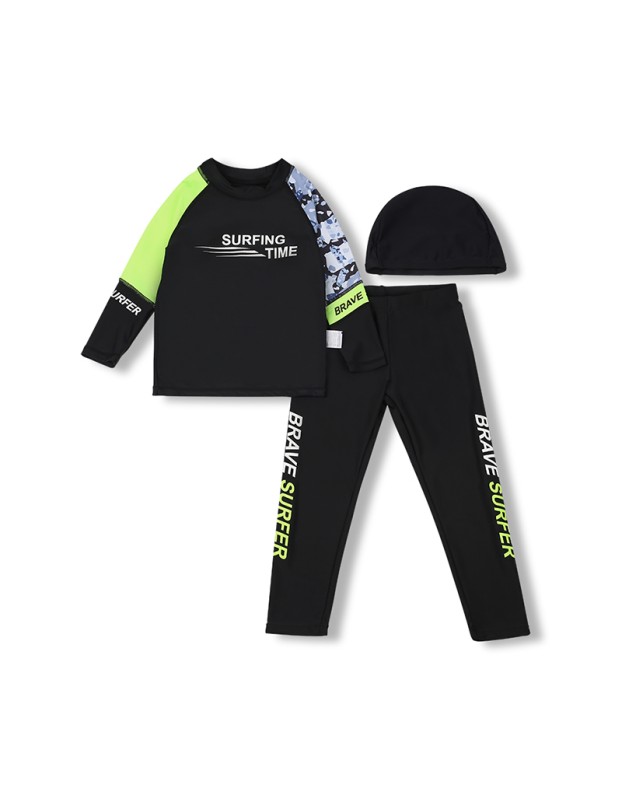 Boys' Swimsuit Black Swimsuit Long-Sleeved Children's Two-Piece Swimsuit KF208