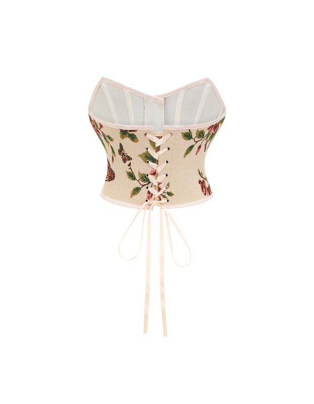 Sexy Bustier Butterfly Print Corset Tops For Women Waist Trainer Short Corset 22047