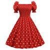 Square Neck Short Sleeve Retro Wave Point Satin Wedding Ladies DressJY15093