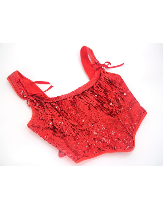 2023 Court Sexy Women Red Fringe Corset Little Sequin Vest Lacing Bustier WK2311