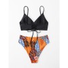 Solid Color Patchwork Split Print Summer Lingerie Sexy Belt Bikini Swimwear A2202