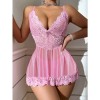 Plus Size Pajamas Set Women's Sexy Underwear Perspective Sexy Pink Lace Skirt YSF2010
