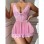 Plus Size Pajamas Set Women's Sexy Underwear Perspective Sexy Pink Lace Skirt YSF2010