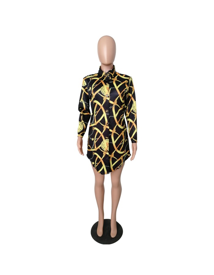 Women Long Sleeve Sexy Printed T Shirt Dresses M8442