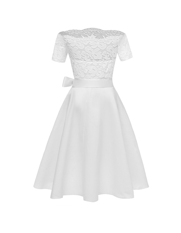Cocktail Lace Stitching Satin One Shoulder Ball Gown Wedding Dress CD1613