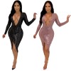 Deep V Neck Sexy Sequin Dress m8315