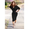 Elegant V Neck Batwing Sleeve Knee Length Bodycon Dress m8385