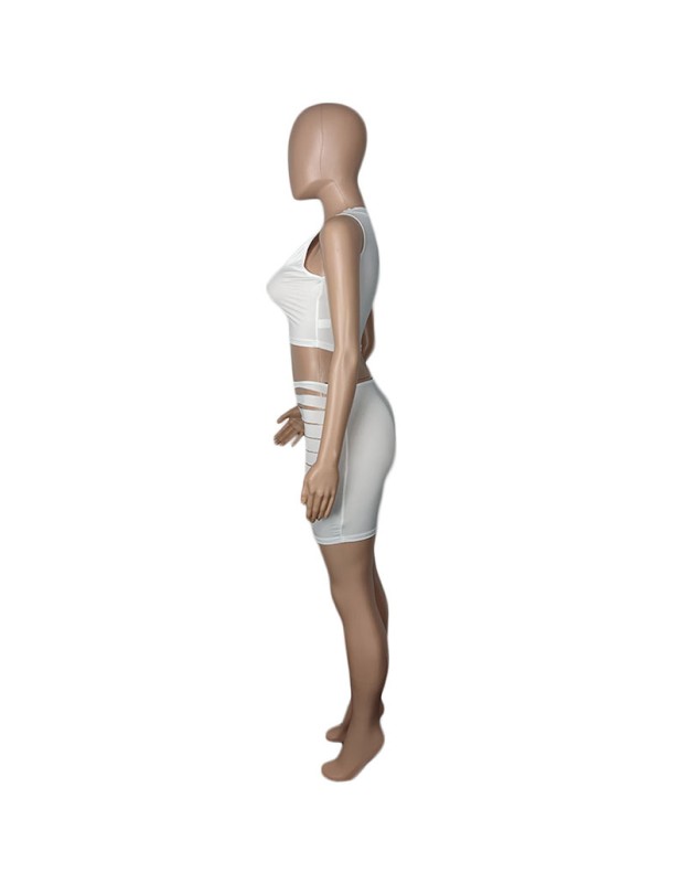 Cut Out Pants Women One Sleeve Crop Top Sexy Two Piece Set M062