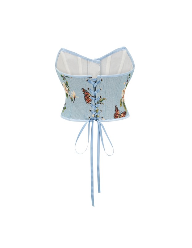 Sexy Bustier Butterfly Print Corset Tops For Women Waist Trainer Short Corset 22047
