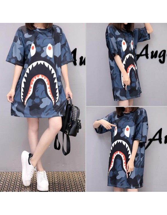 Casual Loose Cartoon Printed T Shirt Dress M8369