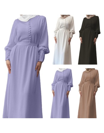 Muslim Elegant And Soft Chiffon Long Dress Waistband Double Layer Dress 21458