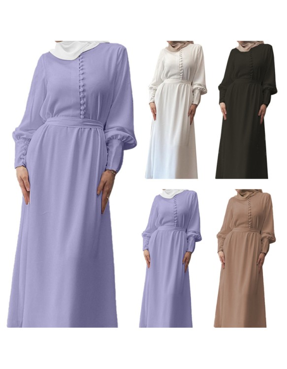 Muslim Elegant And Soft Chiffon Long Dress Waistband Double Layer Dress 21458