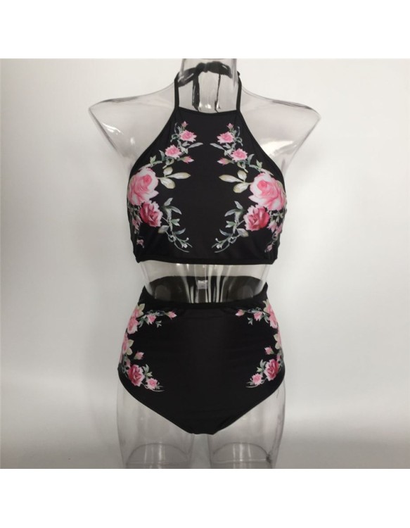 Women High Waist Two Piece Floral Print Swimsuits M11934