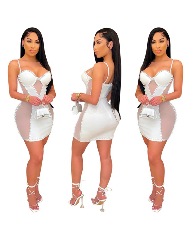 Package Hip Club Small Sling Bag Sexy Mesh One Piece Dress Women Party X5047