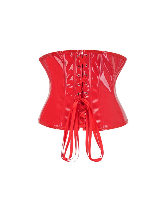 Black Red Wet Look Pu Leather Buckle-up Underbust Corset M22068