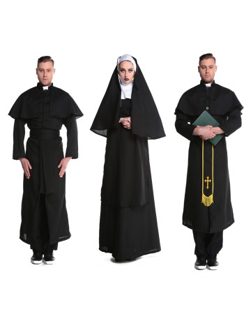 Couple Halloween Cosplay Nun Habit Priest Christian Missionary Catholic Costume SM89171
