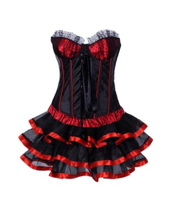 women black satin corset with pretty skirt m1202