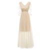 Net Yarn Flowers Wedding Bridal Long V-Neck Club Sexy Thin Dress CD1672