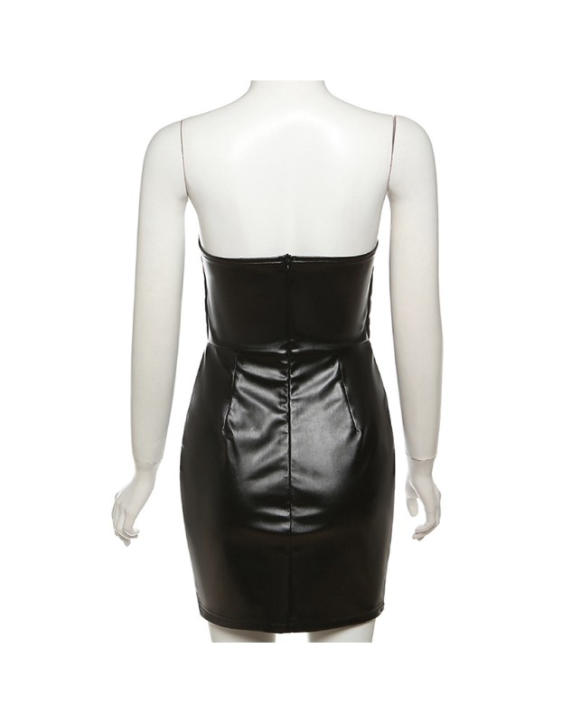 Women's Sleeveless Faux Leather Slim Package Hip Party Club Night Sexy Dress D37562
