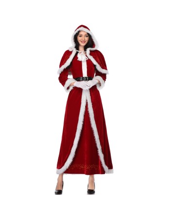 Women Fur Trim Christmas Santa Claus Cloak Xmas Costumes M1194