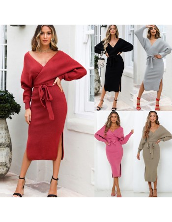 Autumn And Winter Casual Knit Wool Dress Women Clothing DM1902