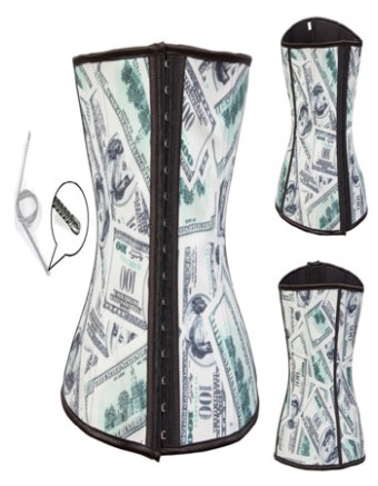 Dollar Print 9 Steel Boned Latex Waist Cincher  M1303J