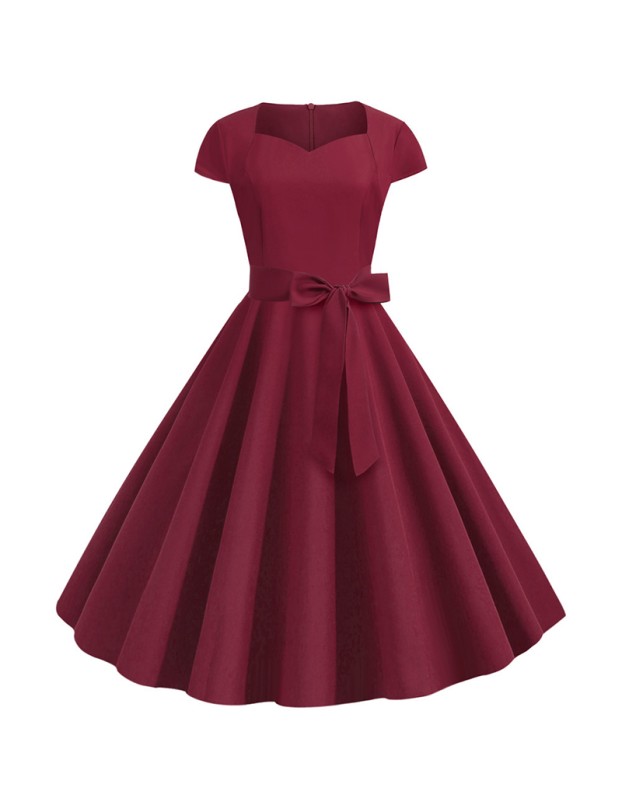 Solid Color Retro Short Sleeve 2022 Spring Elegant Casual Dresses JY14129