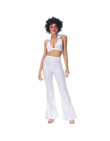 Hippie Costume Disco Dance Nightclub Women Sexy White Retro Cosplay MS5036