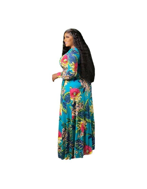 Women V-Neck Vintage Sexy Floral Halter Plus Size Casual Dress 86117