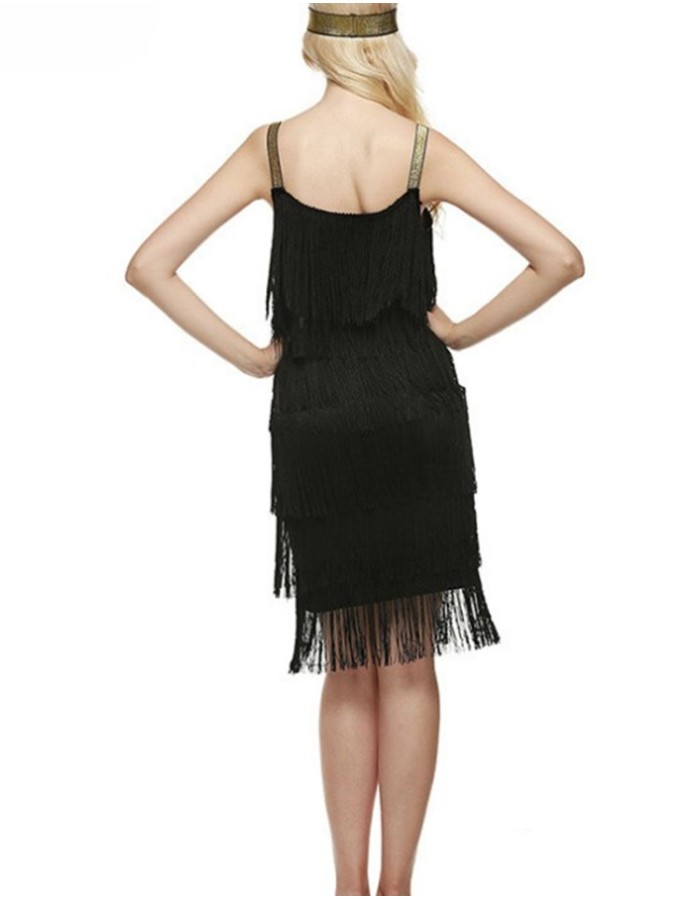 Sexy Sleeveless Straps Low Cut Tassel Mini Dress M30449