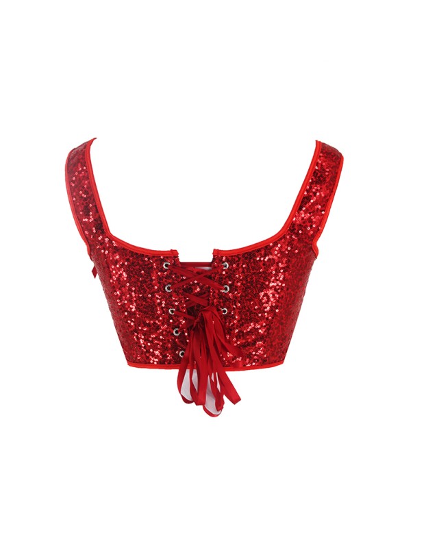 2023 Court Sexy Women Red Fringe Corset Little Sequin Vest Lacing Bustier WK2311