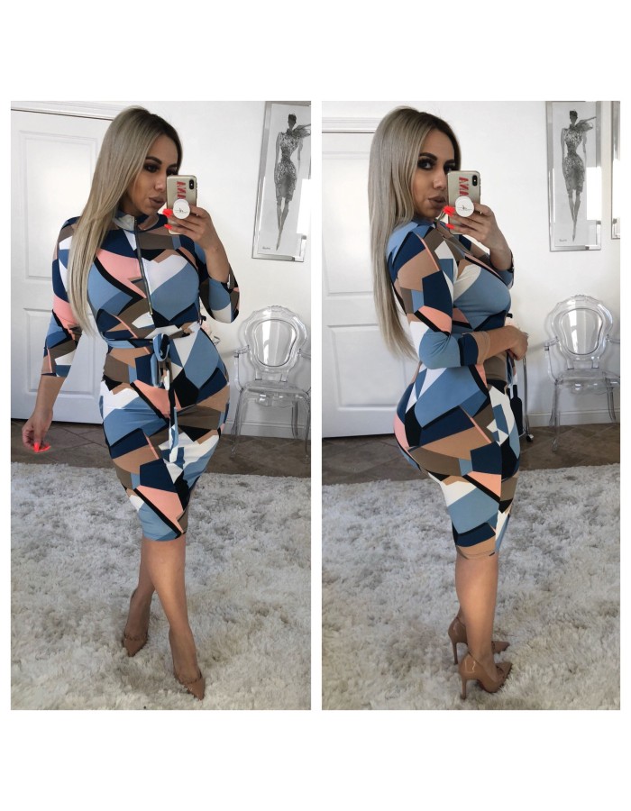Women's sexy deep V neck long-sleeved dress M8272