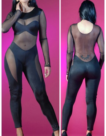 Black Fashion Design Casual Long Bandage Bodycon Jumpsuit M3816
