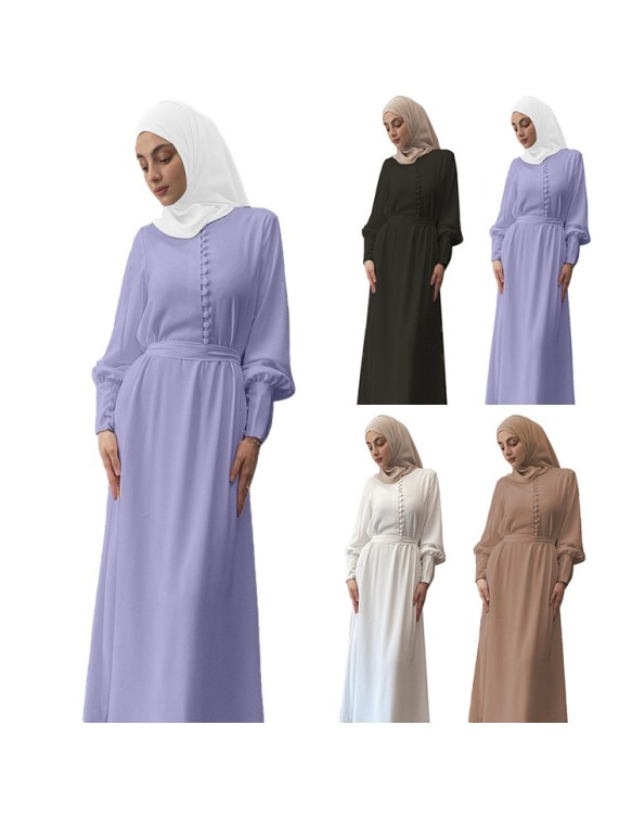 Muslim Elegant And Soft Chiffon Long Dress Waistband Double Layer Dress 21458
